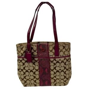 Y2k Coach Signature Python Stripe‎ Tote Bag Raspberry